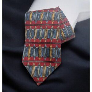 Vintage Metropolitan Museum of Art Silk Tie Red Geometric Blue & Gold Accents